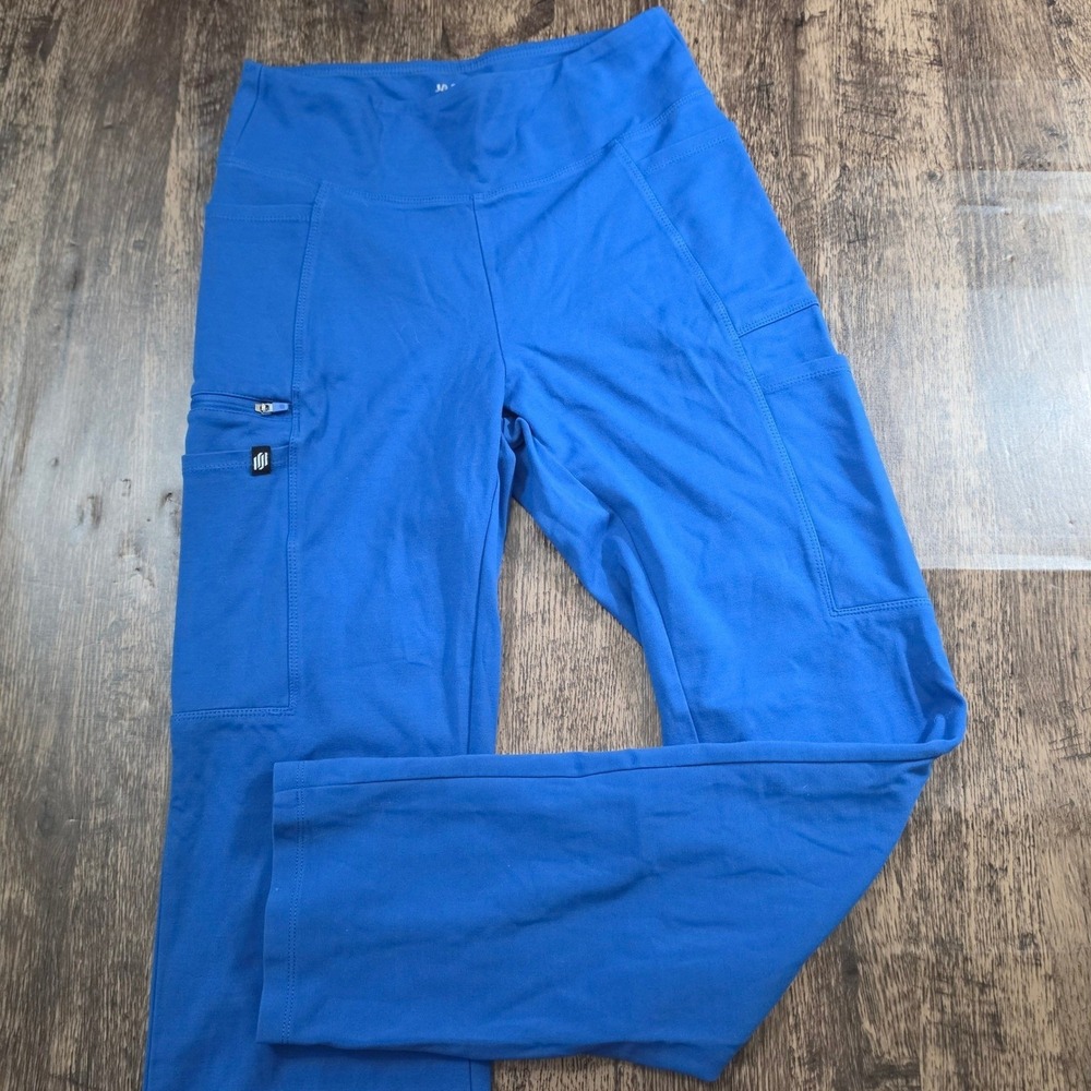 JAANUU Scrub Pants Womens M/L Blue Yoga Waist Cargo Utility Pockets Straight Leg